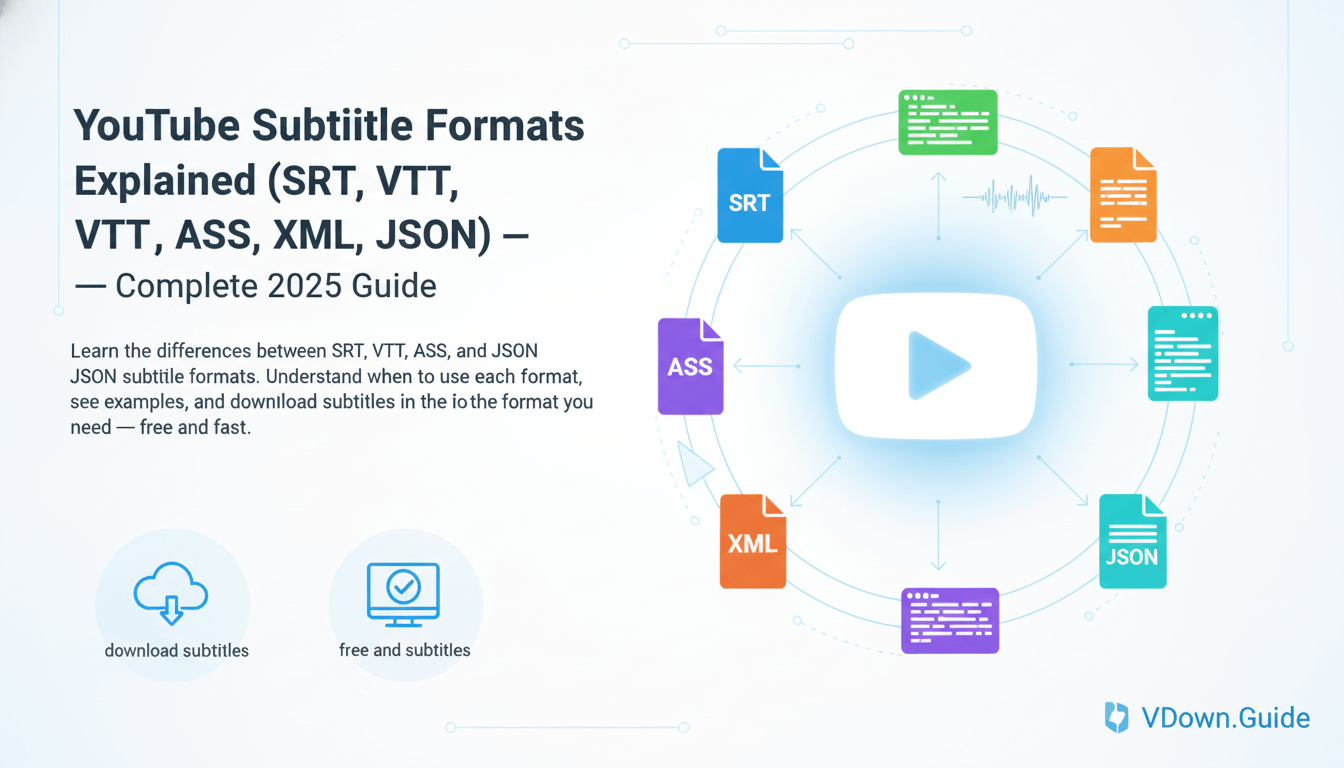 YouTube Subtitle Formats Explained (SRT, VTT, ASS, XML, JSON) — Complete 2025 Guide